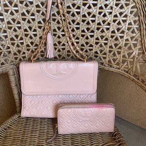 Tory Burch Blush Shoulder Bag and Matching Large Zipper Wallet